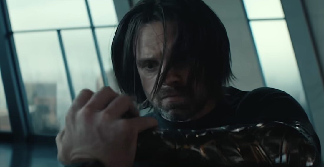 Bucky Barnes (Sebastian Stan) faces off with Bob/Sentry (Lewis Pullman) in Thunderbolts*.